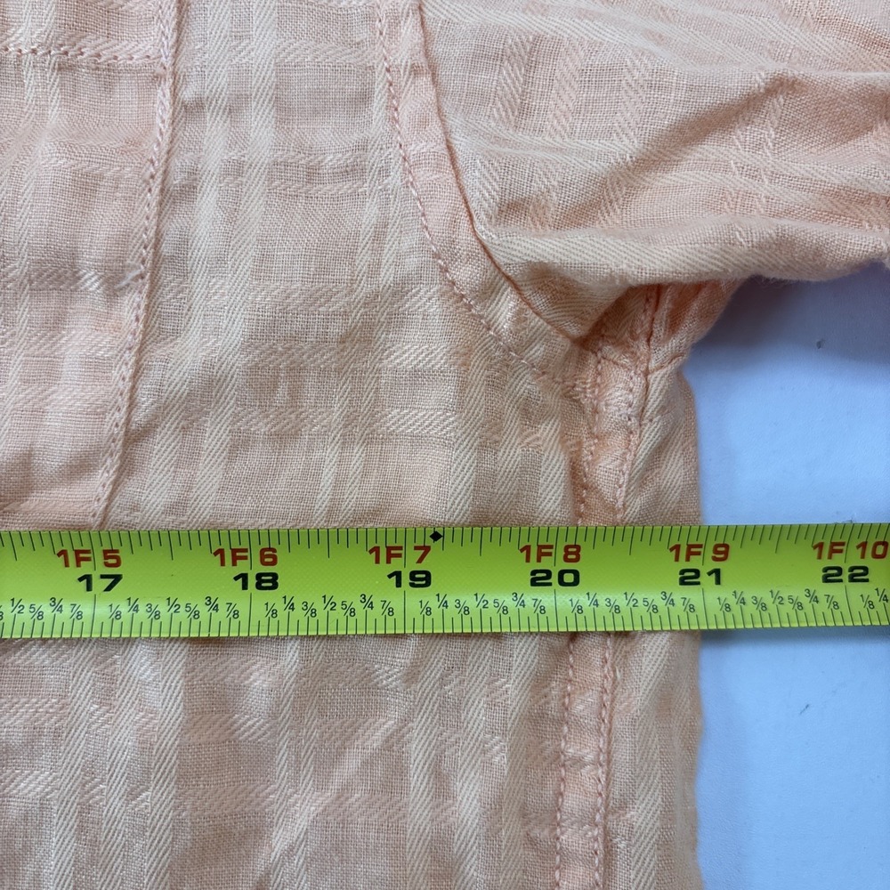 Caribbean Peachy Orange Linen Button Up Top Beachy Coastal Roll Tab Sleeve Small - Picture 8 of 10